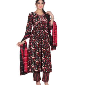 pooja vol-3 by mystic 3002 series neck embroidery work kurti pant with dupatta XL & L (Size)