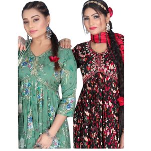 pooja vol-3 by mystic 3003 series neck embroidery work kurti pant with dupatta Large Size